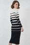 Women's High-Neck Striped Knitwear Navy Blue and White Dress - 6