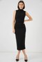 Women's High Collar Gathered Zero Sleeve Black Dress - 5