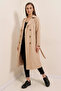 Women's Double-Breasted Collared Belted Mink Trench Coat