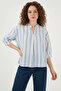 Women's Shirt Collar Oversize Striped Viscose Blue Blouse - 6