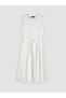 Lcw Vision Crew Neck Belted Pleated Dress