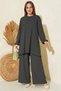 Women's Round Neck High Waist Wide Leg Anthracite Suit - 3
