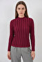 Women's High Collar Textured Burgundy Blouse