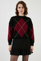 Women's Round Neck Diamond Patterned Black Skirt - 2