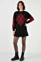 Women's Round Neck Oversize Diamond Patterned Knitwear Black Sweater - 5