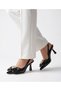 Women's Black Patent Leather Bow and Stone Accessory 7 cm Heeled Shoes and Bag Set - 2