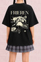 Women's Frieren Printed Oversize Crew Neck Cotton Casual Combed Cotton T-Shirt