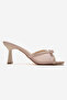 Beige Matte Patent Leather Tulle Detailed 8 cm Heeled Asp Women's Slippers
