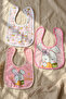 Bunny Series 3-Piece Baby Bib Set - Pink Striped and Checkered, Waterproof, Adjustable with Snap Fasteners - 2