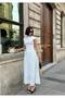 Premium Women's White Polka Dot Maxi Length Short Sleeve Halter Neck Balloon Dress - 6