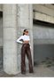 High Waist Leather Trousers with Elastic Waistband and Pockets, Wide Leg Pants