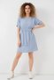 Women's Round Neck Belted Short Sleeve Mini Length Blue Dress - 4