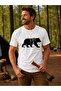 White Bear Silhouette Printed 100% Cotton Navy Blue Outdoor T-Shirt - 3