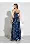 فستان ماكسي أزرق بحري مطبوع بخطوط وتصميم A-Line - 5