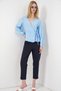 Women's Side-Tie Long Sleeve Blouse 1455 - Blue - 2