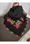 Handmade Black Color Writing Shawl with Hand-Embellished Sequins and Needlework on the Edges - 6