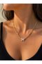 Steel Women's Necklace with Zircon Stone and Butterfly End, Gold Color Necklace - 2