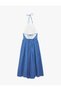 Cotton Floral Lace Detailed Halter Neck Halter Collar Cobalt Blue - 4