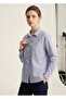 Women's Dark Blue White Striped Oversized Shirt with Bow Detail - 4