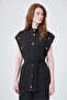Women's Button Detailed Stand Collar Double Suit Black 31383 - 2