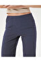 Women's Navy Blue Flare Pants, Regular Waist, Wide Legs, Slim Fit Trousers - 4