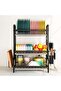 Rustproof 3-Tier Dish Drying Rack with Utensil Basket, Cup Holder and Drain Board, Compact Kitchen Organizer - 4