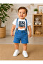Baby Boy New York Printed Strap Jeans Shorts 2-Piece Set Summer Stylish Combination - 2
