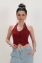 Women's Modern Cut Halter Neck Buttoned Back Detailed Vest Blouse Crop - 3