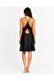 Women's Black Satin Lace Nightgown with Thin Straps and Open Back, Stylish Short Nightgown - 2