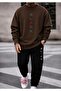 Unisex Wide Cut Zero Neck and Sweatpants Set with Black Print