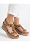 Women's full orthopedic soft soled sandal with rubber detail and stone decoration