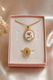 Rose Pearl Rose Stone Steel Rose Necklace and Ring Set - 2