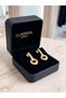 Women's Steel Geometric Hoop Detailed Zircon Stone Gold Earrings Stylish Jewelry Mücahver 4 cm - 4