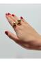 Gold Color Ball Detailed Adjustable Double Finger Ring - 2