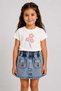 Girl's floral embroidered t-shirt, denim shorts, and skirt set - ages 2-5 - summer denim skort two-piece outfit
