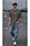 Men's oversized casual t-shirt with deer print - smoke gray - 2