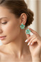 Turquoise Green Enamel Flower Figured Gold Color Stylish Nail Earrings - 2