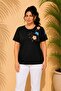 Women's Black Plus Size Single Side Embroidery Crew Neck Short Sleeve Stretchy Viscose Blouse - 3