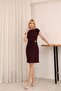 Plum Draped Women's Dress with Gold Accessory Detail - 6
