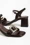 S-481 Brown Ankle Strap Buckle Detailed Wide Heeled Women's Sandals - 2