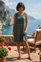 Khaki Pool Collar Sleeveless Pocketed Lined Embroidered Washable Casual Cotton Woven Dress 98 50 - 2