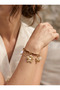 Gold Color Steel Bracelet with Brown Rope Detail and Flower Figure - 2