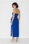 Women's Cobalt blue Floral Accessory Slit Detailed Strapless Maxi Dress 2602 60283331 - 5
