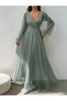 Women's Double Breasted Collared Long Tulle Dress with Belt