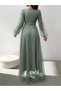 Women's Double Breasted Collared Long Tulle Dress with Belt - 3