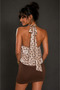 Women's Gold Color Halter Neck Degaje Collar Polka Dot Satin Blouse Be418 - 5