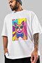 For the Sake of Cat 123 Front Cat Printed White Oversize T-Shirt 100% Cotton Unisex Cat Lover Premium Design - 3