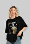 For the Sake of Cat 53 Front Cat Printed Black Oversize T-Shirt 100% Cotton Unisex Cat Lover Premium Design - 4