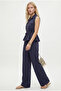 Women's Lucy Woven Modal Sleeveless Zippered Vest Elastic Waist Pants Navy Blue Bottom Top Set - 2