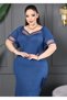 V-Neck Chiffon Sleeve Detail Slit Plus Size Midi Length Black Dress with Bow Accessory - 3